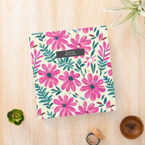 Botanical Pink Daisies Watercolor Pattern 3 Ring Binder