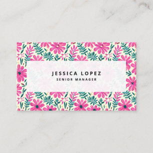 Botanical Pink Daisies Watercolor Pattern Business Card