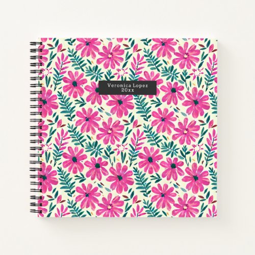 Botanical Pink Daisies Watercolor Pattern Notebook