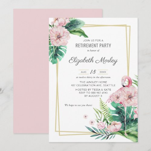 Botanical Pink Flamingo Floral Retirement Party