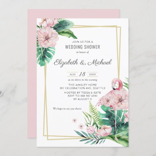 Botanical Pink Flamingo Floral Wedding Shower Invitation
