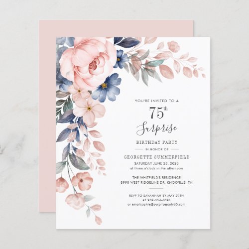 Botanical Pink Floral 75th Birthday Invitation