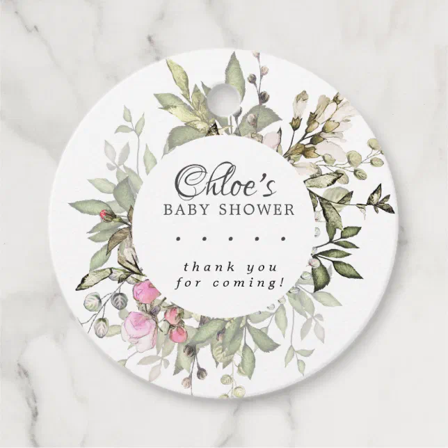 Botanical Pink Floral Baby Shower Thank You Favor Tags | Zazzle