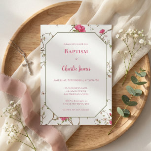 Botanical Pink Floral Baptism Invitation