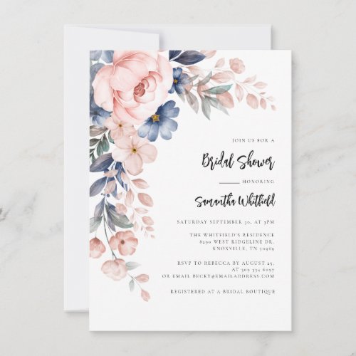 Botanical Pink Floral Script Bridal Shower Invitation