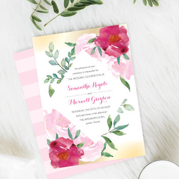 Botanical Pink Floral Watercolor Wedding Invitation by VGInvites at Zazzle