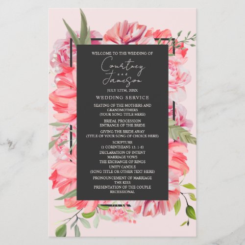 Botanical Pink Floral Wedding Program