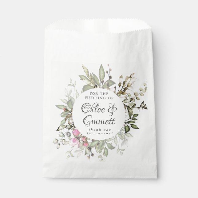 Botanical Pink Floral Wedding Thank You Favor Bag (Front)