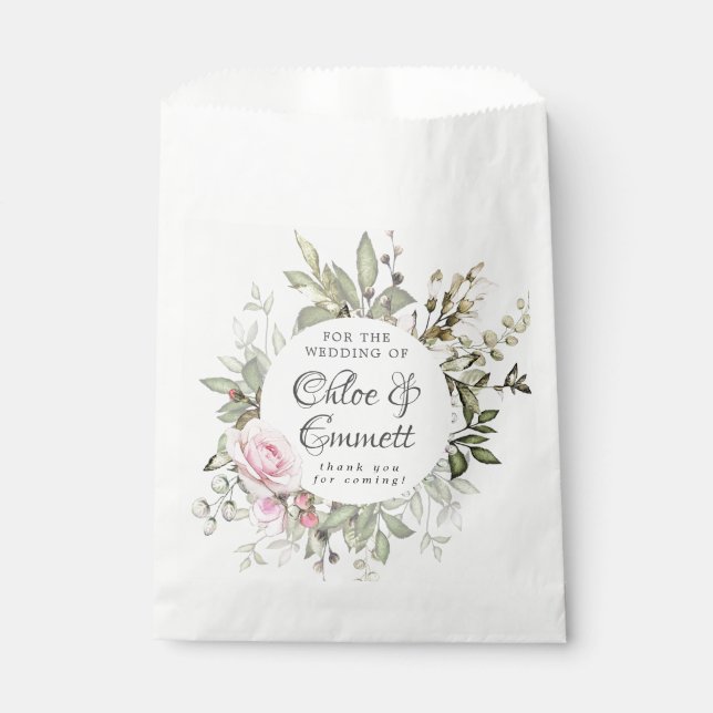 Botanical Pink Floral Wedding Thank You Favor Bag (Front)