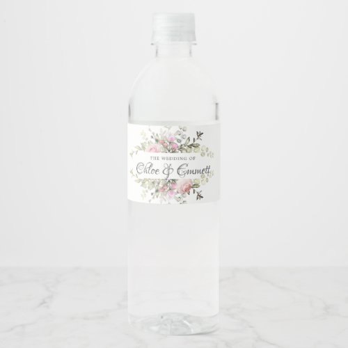 Botanical Pink Floral Wedding Water Bottle Label
