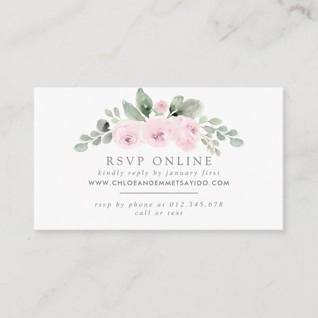 Botanical Pink Floral Wedding Website RSVP Enclosure Card (Front)
