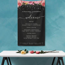 Botanical Pink Flowers Diamond Glitter Black Salon