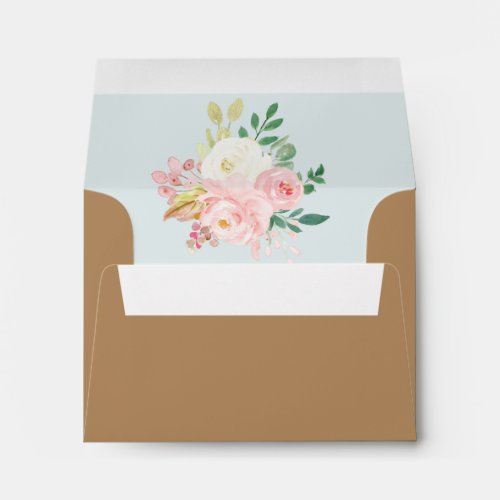 Botanical Pink Garden Roses Brown RSVP Wedding Envelope