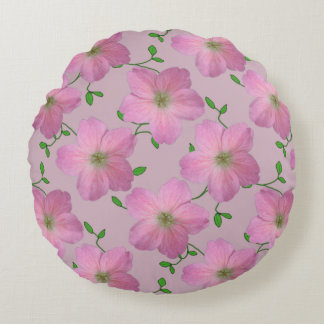 Botanical Pink Geranium Flower on any Color Round Pillow