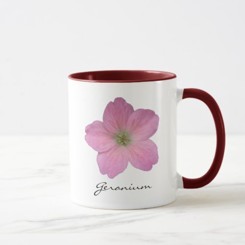 Botanical Pink Geranium Flower Photo with Name Mug