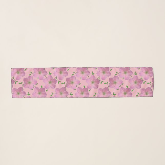 Botanical Pink Geranium Garden Flower Scarf (Front (Horizontal))