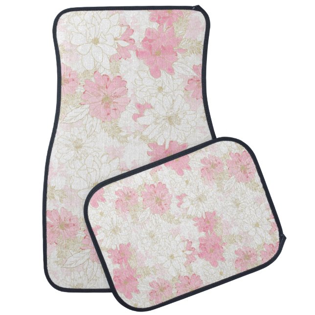 Botanical Pink Gold Flowers Car Floor Mat (Set)