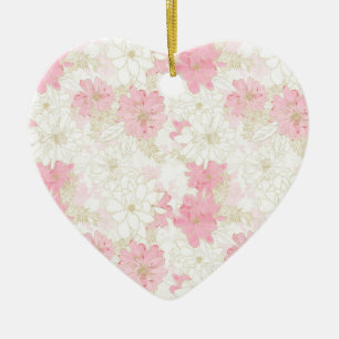 Botanical Pink Gold Flowers Ceramic Ornament