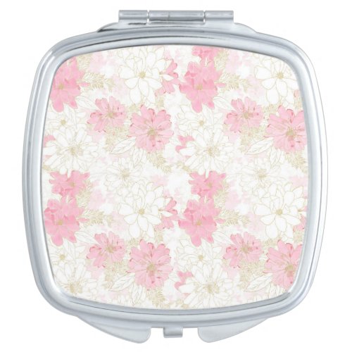 Botanical Pink Gold Flowers Compact Mirror