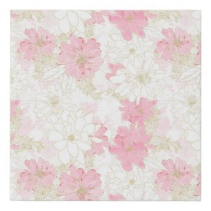 Botanical Pink Gold Flowers Faux Canvas Print