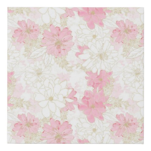 Botanical Pink Gold Flowers Faux Canvas Print