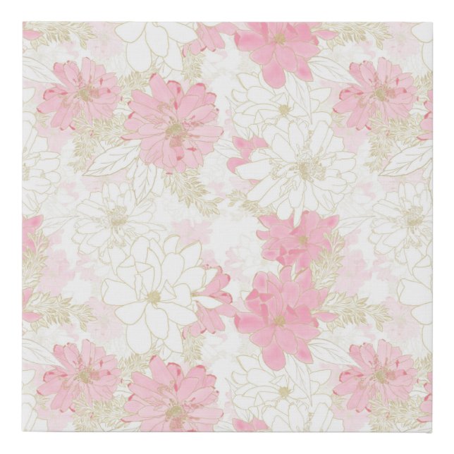 Botanical Pink Gold Flowers Faux Canvas Print (Front)