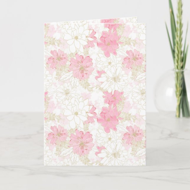 Botanical Pink Gold Flowers Holiday Card (Front)