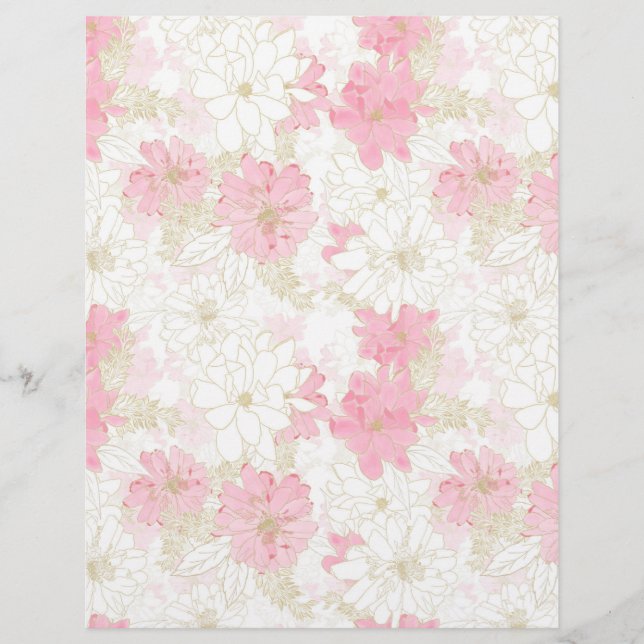 Botanical Pink Gold Flowers Letterhead (Front)
