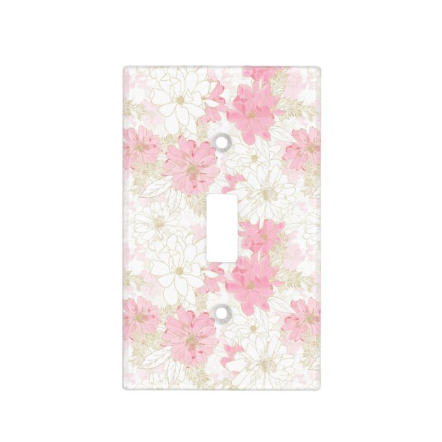 Botanical Pink Gold Flowers Light Switch Cover (Front)