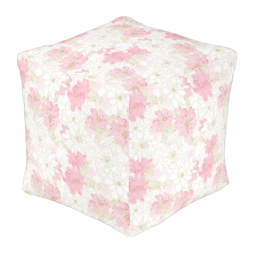 Botanical Pink Gold Flowers Pouf