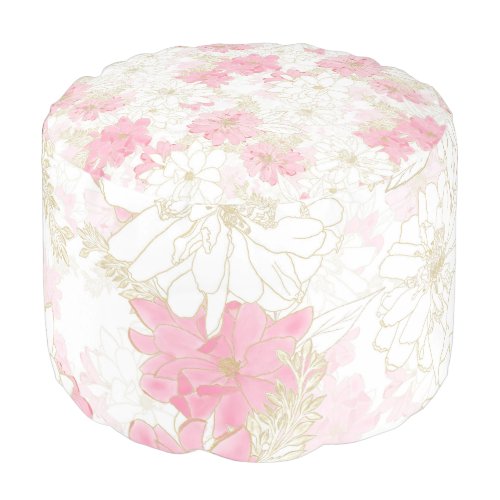 Botanical Pink Gold Flowers Pouf