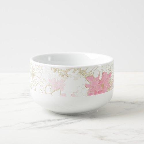 Botanical Pink Gold Flowers Soup Mug