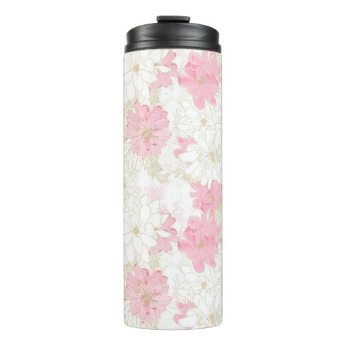 Botanical Pink Gold Flowers Thermal Tumbler