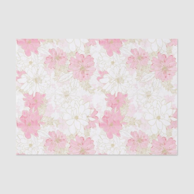 Botanical Pink Gold Flowers Tissue Paper (Front)