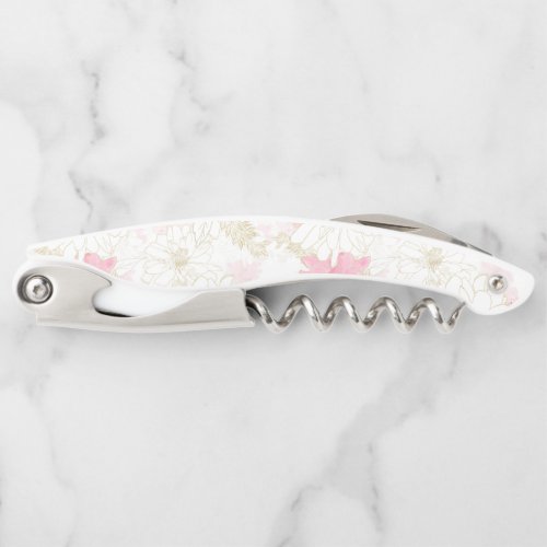 Botanical Pink Gold Flowers Waiters Corkscrew