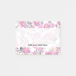 Botanical pink gray watercolor romantic roses post-it notes