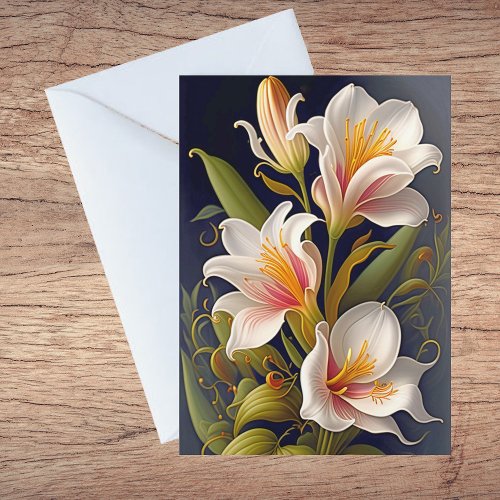 Botanical Pink Lily Floral Illustration Blank Note Card