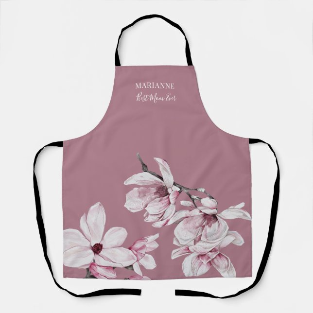 Botanical Pink Magnolia Best Mom Ever Apron (Front)