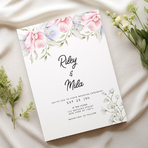 Botanical pink mint green lilac flower Wedding Invitation