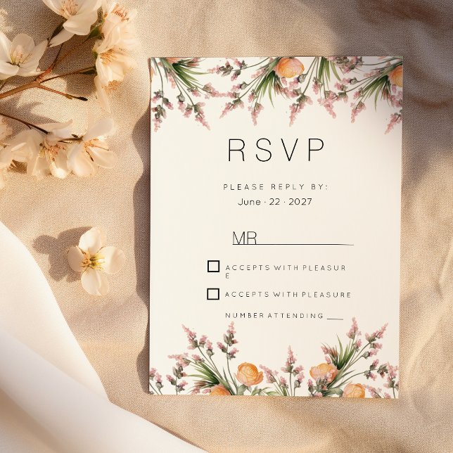 Botanical pink orange summer flowers RSVP Invitation (Botanical pink orange summer flowers RSVP )
