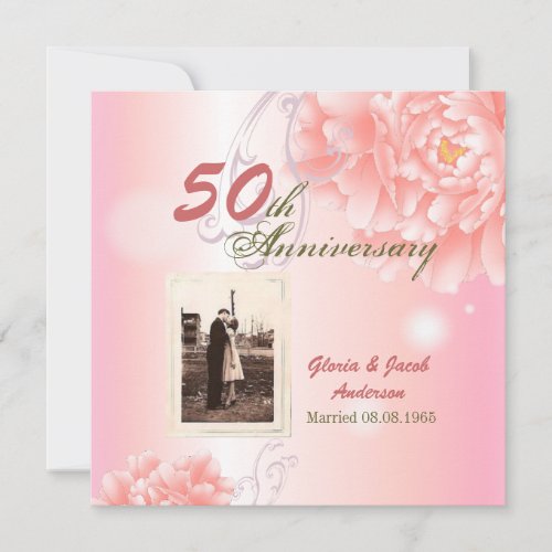 Botanical pink peony 50th wedding anniversary invitation