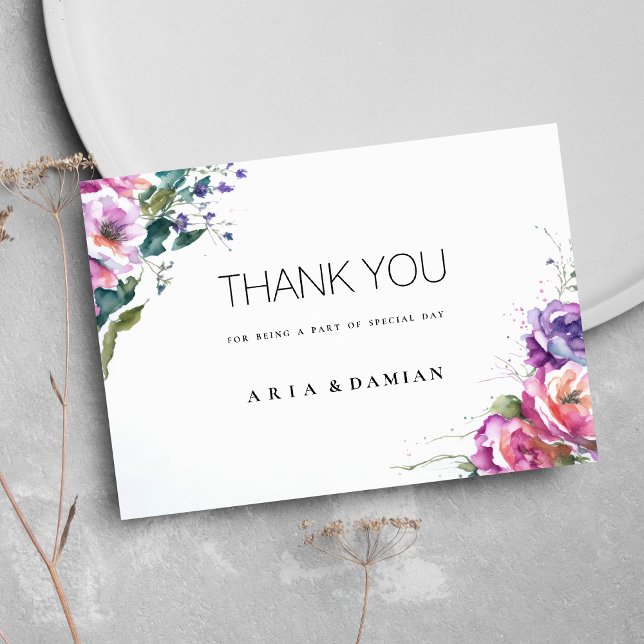 Botanical pink purple coral green flora Thank You  Invitation (Botanical pink purple coral green flora Thank You)