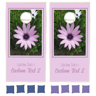 BOTANICAL PINK PURPLE FLOWER PHOTO FLORAL IMAGE    CORNHOLE SET