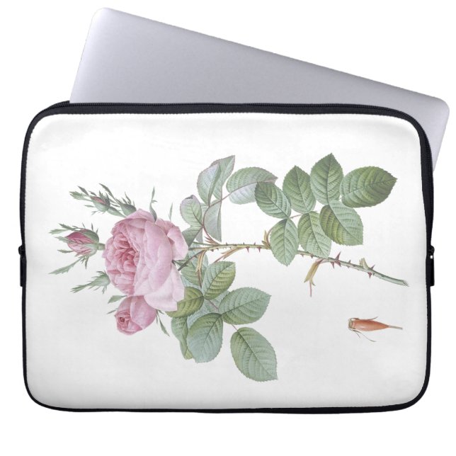 Botanical Pink Rose and Grasshopper Laptop Sleeve (Front)