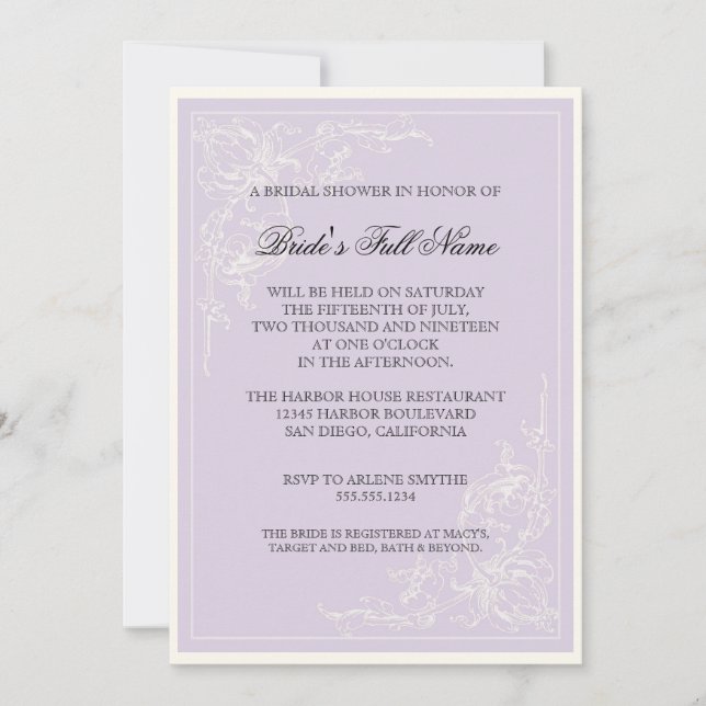 Botanical Pink Rose, Lavender Bridal Shower Invite (Front)
