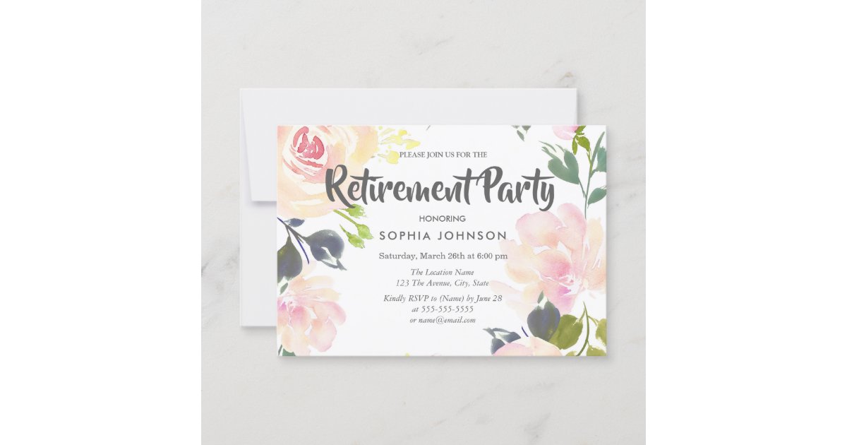 Botanical Pink Rose Retirement Party Invite | Zazzle