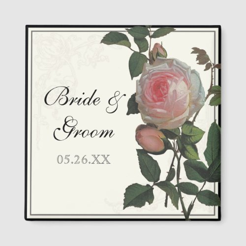 Botanical Pink Rose Wedding Save the Date Magnet