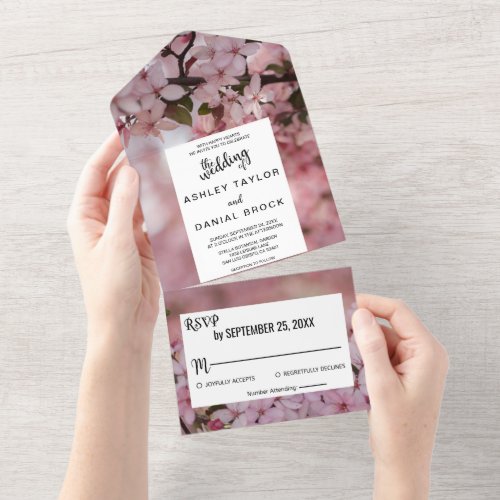 Botanical pink roses blossoms chic floral Wedding  All In One Invitation