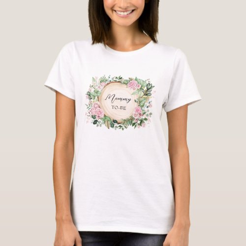 Botanical Pink Roses Mommy To Be Baby Shower T_Shirt