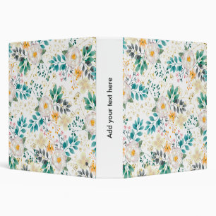 Botanical pink teal white orange floral 3 ring binder